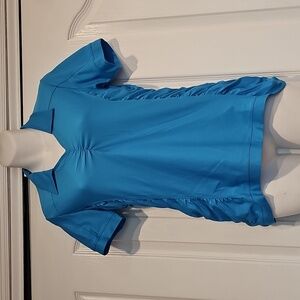 Athleta Birdie Polo Shirt 426902 Blue Ruched Athletic Top Size S EUC